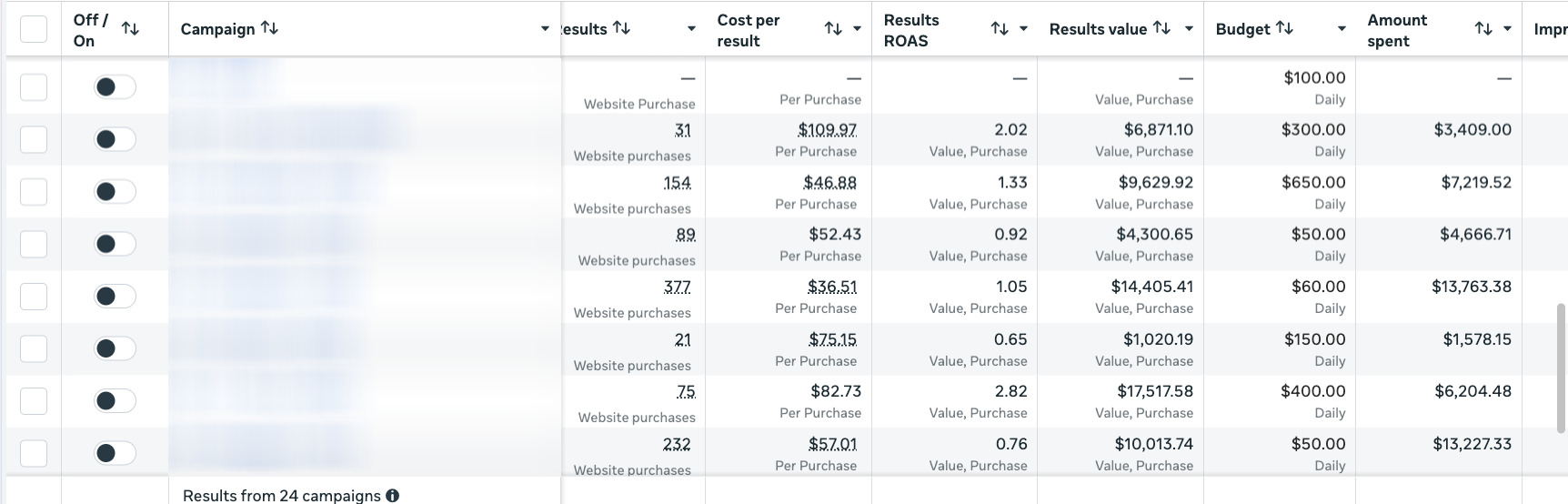 Roofing / Campaign detail: 2.82× selected campaign results roas