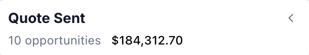 CRM Quote Sent: 10 opportunities with a quoted value of $184,312.70